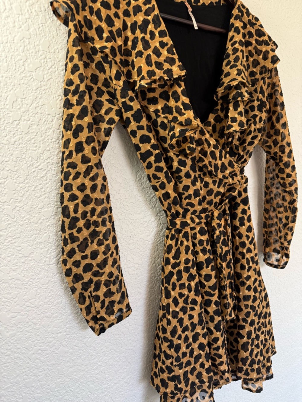 Free People Leopard Print‎ Ruffle Wrap Mini Dress | Boho Flowy| XS - Picture 5 of 12